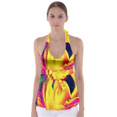 Stormy Yellow Wave Abstract Paintwork Babydoll Tankini Top by Simbadda