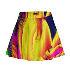 Stormy Yellow Wave Abstract Paintwork Mini Flare Skirt by Simbadda