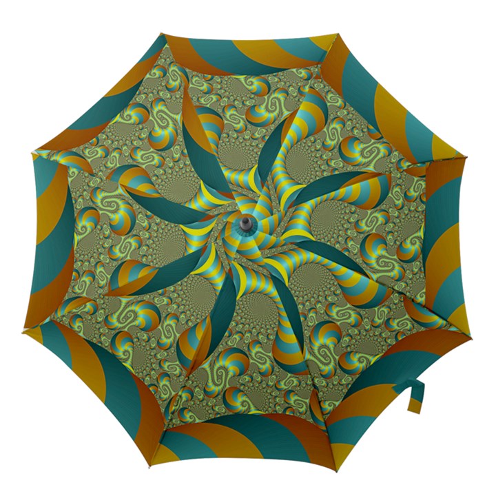 Gold Blue Fractal Worms Background Hook Handle Umbrellas (Small)