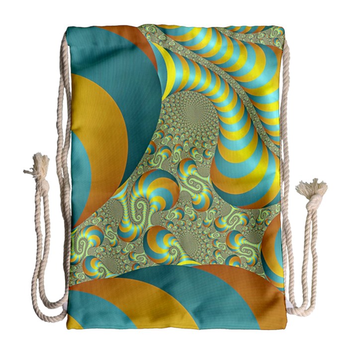 Gold Blue Fractal Worms Background Drawstring Bag (Large)