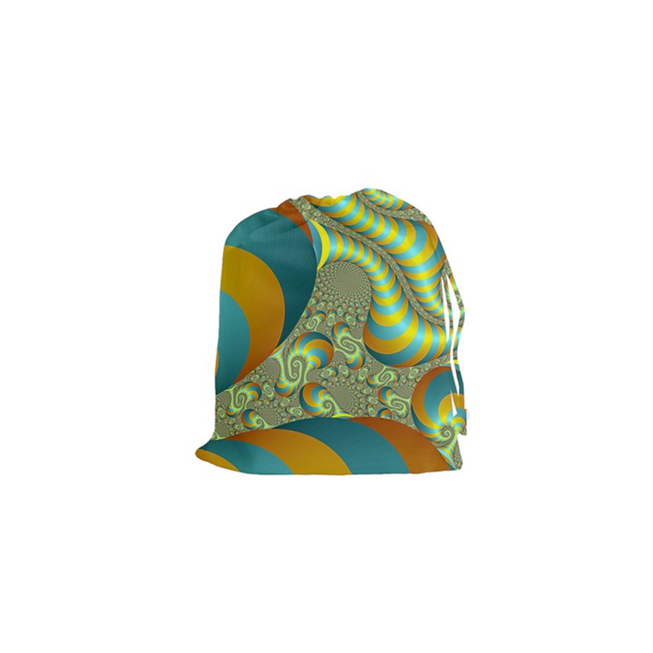 Gold Blue Fractal Worms Background Drawstring Pouches (XS) 