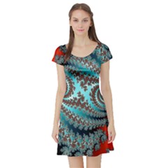 Digital Fractal Pattern Short Sleeve Skater Dress by Simbadda