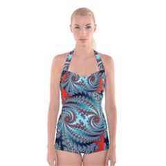 Digital Fractal Pattern Boyleg Halter Swimsuit  by Simbadda