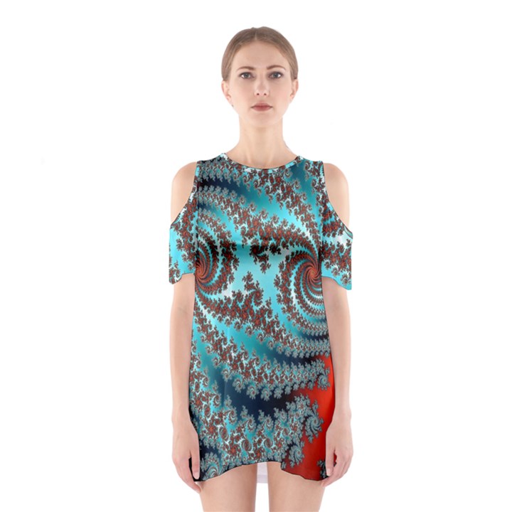 Digital Fractal Pattern Shoulder Cutout One Piece