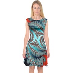 Digital Fractal Pattern Capsleeve Midi Dress by Simbadda