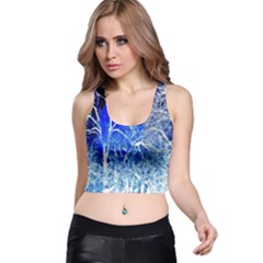 Winter Blue Moon Fractal Forest Background Racer Back Crop Top