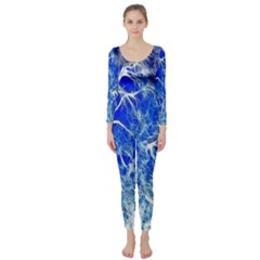 Winter Blue Moon Fractal Forest Background Long Sleeve Catsuit by Simbadda