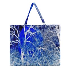 Winter Blue Moon Fractal Forest Background Zipper Large Tote Bag by Simbadda