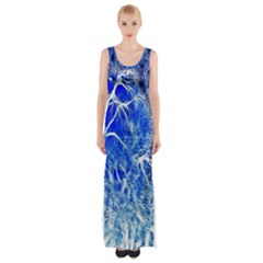 Winter Blue Moon Fractal Forest Background Maxi Thigh Split Dress by Simbadda