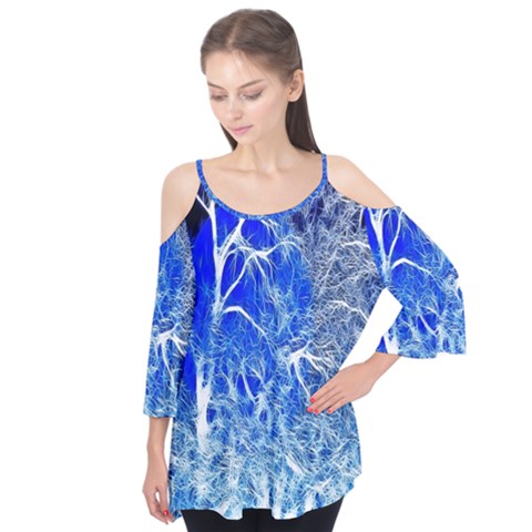 Winter Blue Moon Fractal Forest Background Flutter Tees by Simbadda