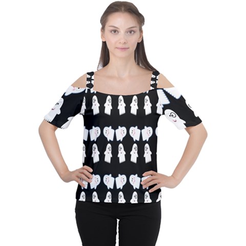 Cute Ghost Pattern Women s Cutout Shoulder Tee by Simbadda