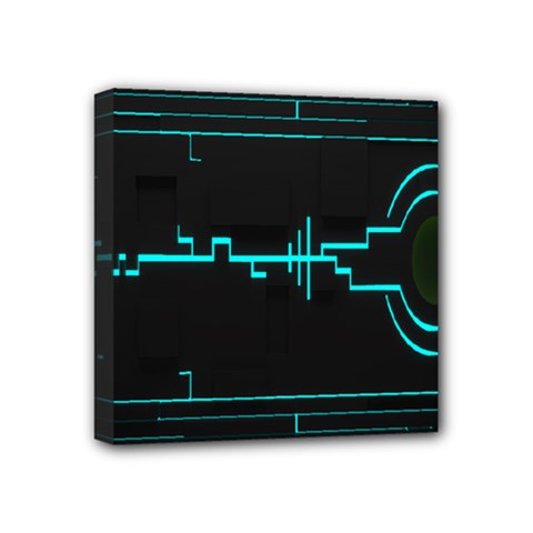 Blue Aqua Digital Art Circuitry Gray Black Artwork Abstract Geometry Mini Canvas 4  X 4 