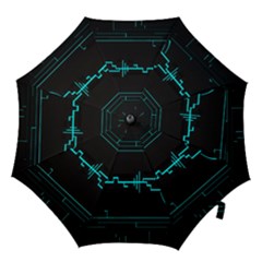 Blue Aqua Digital Art Circuitry Gray Black Artwork Abstract Geometry Hook Handle Umbrellas (medium) by Simbadda