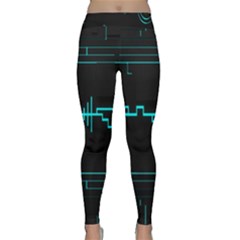 Blue Aqua Digital Art Circuitry Gray Black Artwork Abstract Geometry Classic Yoga Leggings by Simbadda