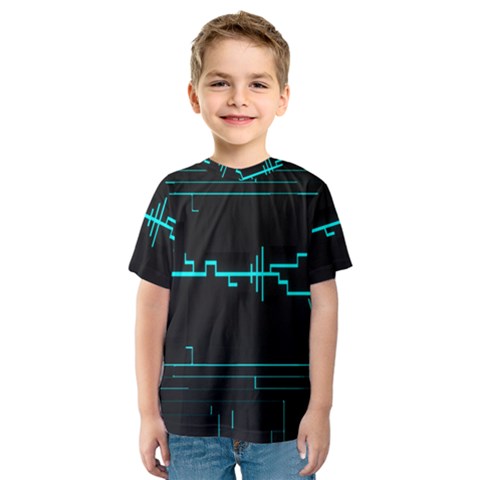 Blue Aqua Digital Art Circuitry Gray Black Artwork Abstract Geometry Kids  Sport Mesh Tee by Simbadda