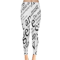 Abstract Minimalistic Text Typography Grayscale Focused Into Newspaper Leggings  by Simbadda