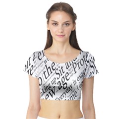 Abstract Minimalistic Text Typography Grayscale Focused Into Newspaper Short Sleeve Crop Top (tight Fit) by Simbadda