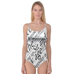 Abstract Minimalistic Text Typography Grayscale Focused Into Newspaper Camisole Leotard  by Simbadda