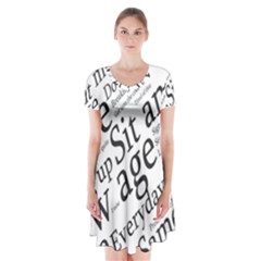 Abstract Minimalistic Text Typography Grayscale Focused Into Newspaper Short Sleeve V-neck Flare Dress by Simbadda