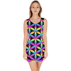 Flower Of Life Gradient Fill Black Circle Plain Sleeveless Bodycon Dress by Simbadda