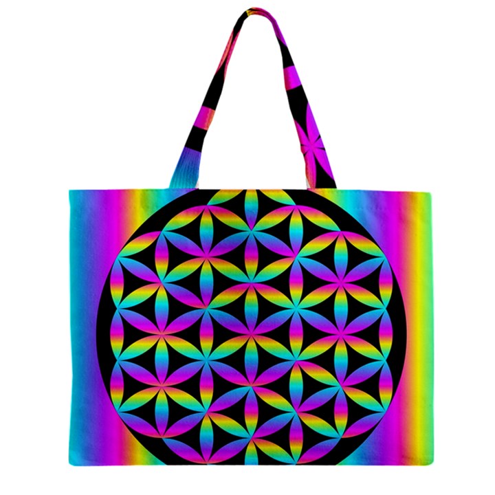 Flower Of Life Gradient Fill Black Circle Plain Zipper Mini Tote Bag