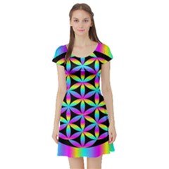 Flower Of Life Gradient Fill Black Circle Plain Short Sleeve Skater Dress by Simbadda