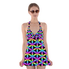 Flower Of Life Gradient Fill Black Circle Plain Halter Swimsuit Dress by Simbadda