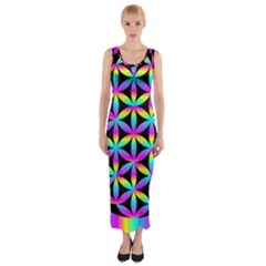 Flower Of Life Gradient Fill Black Circle Plain Fitted Maxi Dress by Simbadda