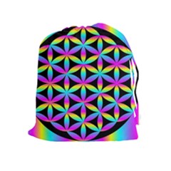 Flower Of Life Gradient Fill Black Circle Plain Drawstring Pouches (extra Large) by Simbadda