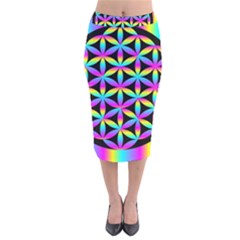 Flower Of Life Gradient Fill Black Circle Plain Velvet Midi Pencil Skirt