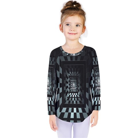 Optical Illusion Square Abstract Geometry Kids  Long Sleeve Tee by Simbadda