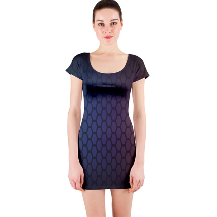 Hexagon Colorful Pattern Gradient Honeycombs Short Sleeve Bodycon Dress