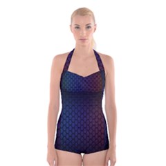 Hexagon Colorful Pattern Gradient Honeycombs Boyleg Halter Swimsuit  by Simbadda