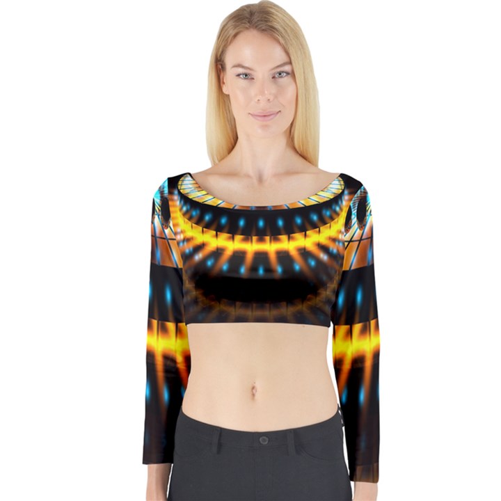 Abstract Led Lights Long Sleeve Crop Top