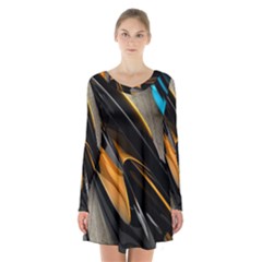 Abstract 3d Long Sleeve Velvet V-neck Dress