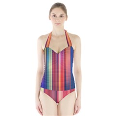 Texture Lines Vertical Lines Halter Swimsuit