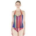 Texture Lines Vertical Lines Halter Swimsuit View1