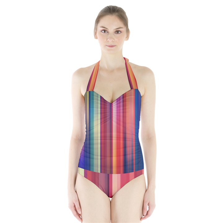 Texture Lines Vertical Lines Halter Swimsuit