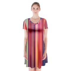 Texture Lines Vertical Lines Short Sleeve V-neck Flare Dress