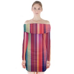 Texture Lines Vertical Lines Long Sleeve Off Shoulder Dress by Simbadda