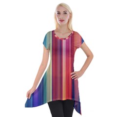 Texture Lines Vertical Lines Short Sleeve Side Drop Tunic