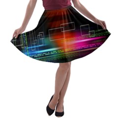 Abstract Binary A-line Skater Skirt by Simbadda