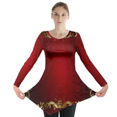 3d Red Abstract Pattern Long Sleeve Tunic  by Simbadda