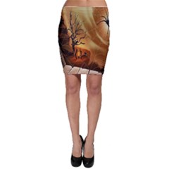 Digital Art Nature Spider Witch Spiderwebs Bricks Window Trees Fire Boiler Cliff Rock Bodycon Skirt by Simbadda