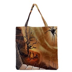 Digital Art Nature Spider Witch Spiderwebs Bricks Window Trees Fire Boiler Cliff Rock Grocery Tote Bag by Simbadda