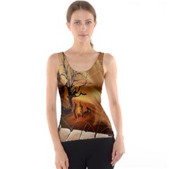 Digital Art Nature Spider Witch Spiderwebs Bricks Window Trees Fire Boiler Cliff Rock Tank Top by Simbadda