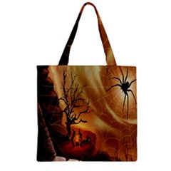 Digital Art Nature Spider Witch Spiderwebs Bricks Window Trees Fire Boiler Cliff Rock Zipper Grocery Tote Bag by Simbadda