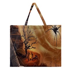 Digital Art Nature Spider Witch Spiderwebs Bricks Window Trees Fire Boiler Cliff Rock Zipper Large Tote Bag by Simbadda