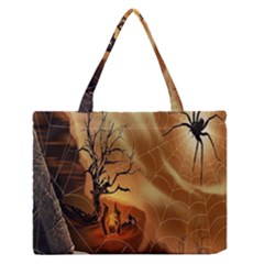 Digital Art Nature Spider Witch Spiderwebs Bricks Window Trees Fire Boiler Cliff Rock Medium Zipper Tote Bag by Simbadda