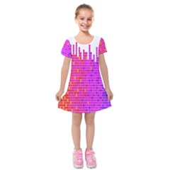 Square Spectrum Abstract Kids  Short Sleeve Velvet Dress by Simbadda